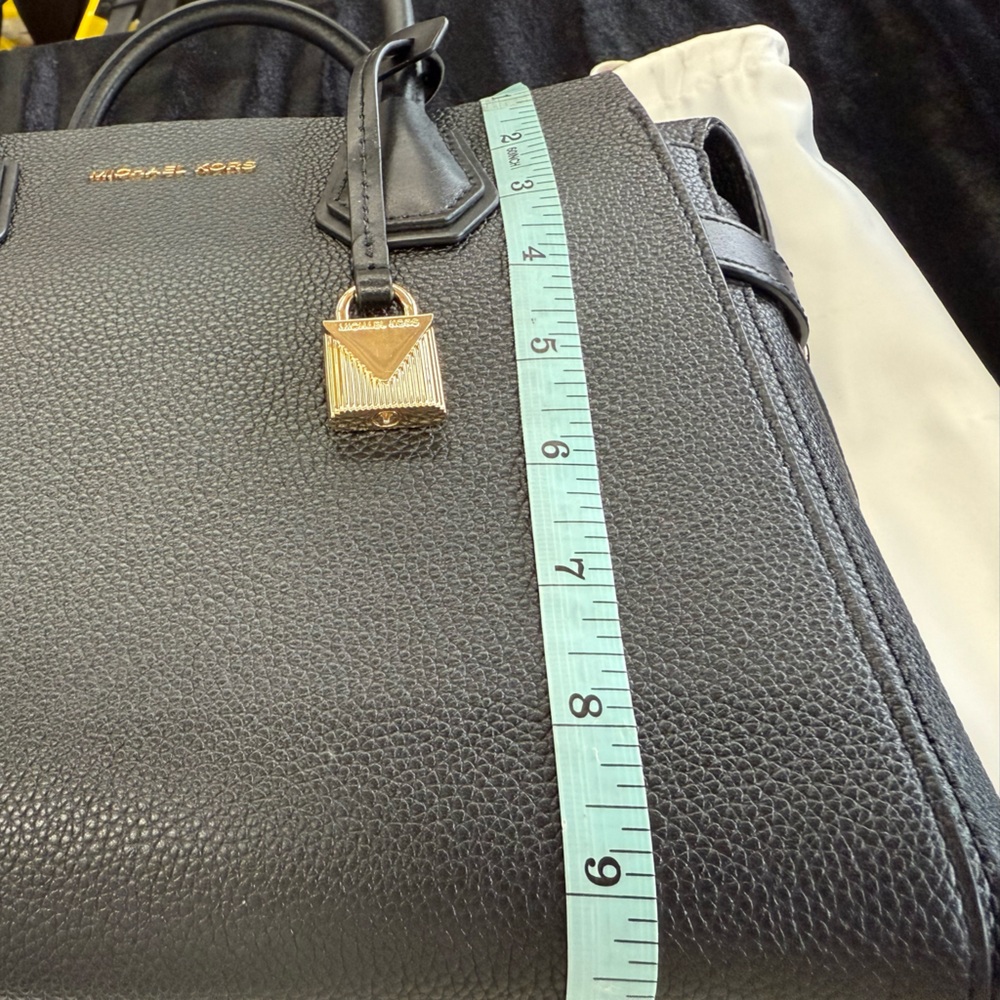 Michael Kors Mercer Medium Pebbled Leather Satchel in black - Picture 8 of 10